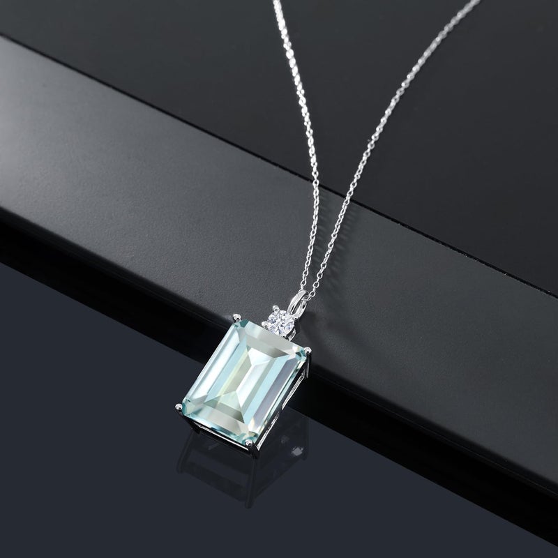 Gem Stone King 15-20 Cttw Gemstone Birthstone Pendant Necklace for Women | 925 Sterling Silver | Emerald Cut 18X13MM and Round 4MM | With 18 Inch Chain | Fine Jewelry for Her Mom Wife - Image 5